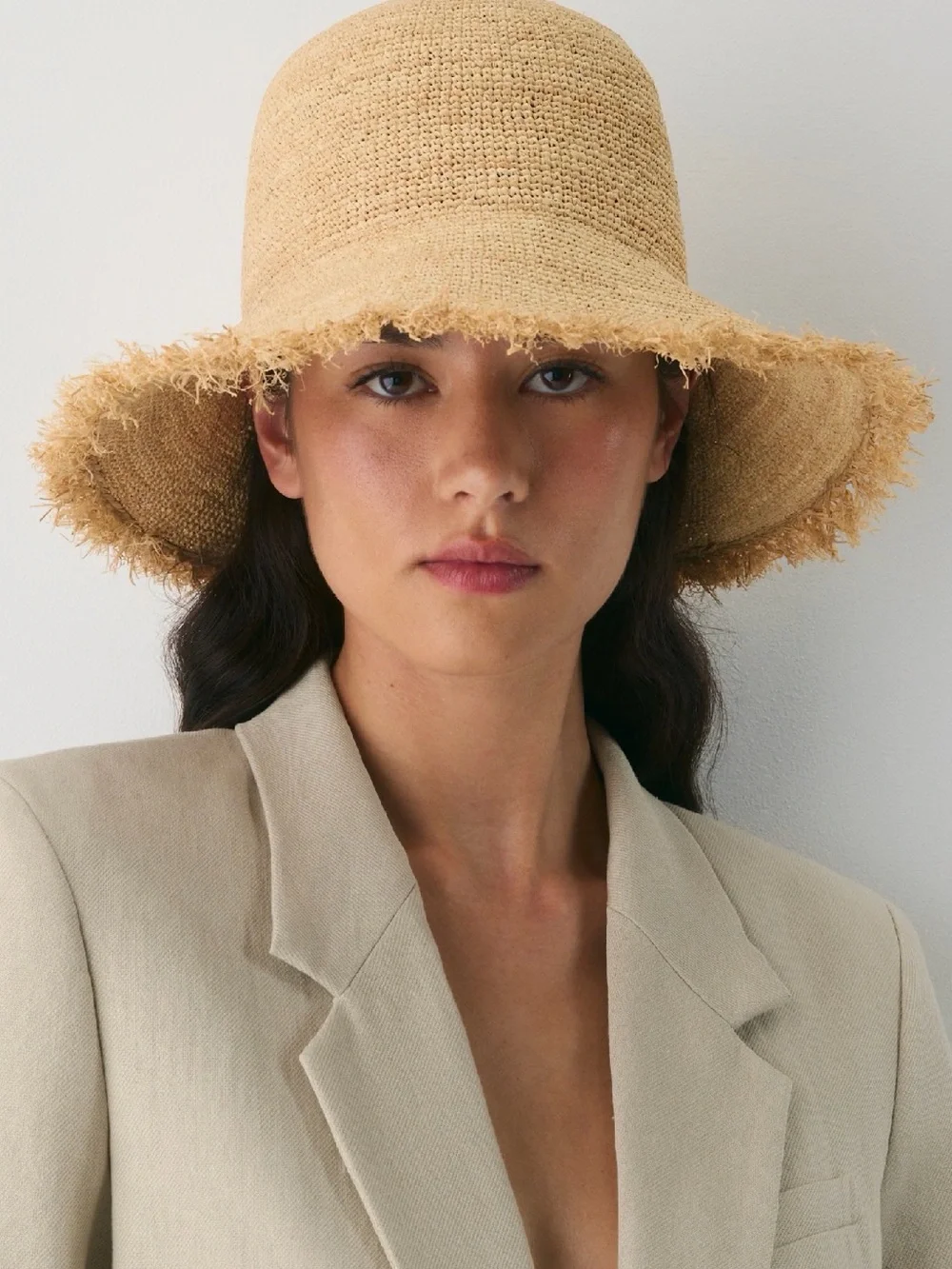 Aritzia Straw Frayed Brim Sun Hat — Natural Beige